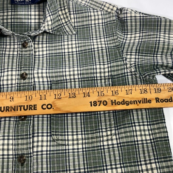 KRAZY KAT FLANNEL BUTTON UP‎ SHIRT 100% COTTON POCKETS WOMEN SZ S GREEN PREOWNED - Picture 10 of 12